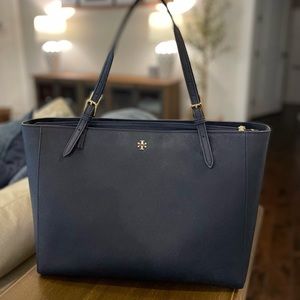 Tory Burch Large Saffiano Leather Tote - Midnight Blue